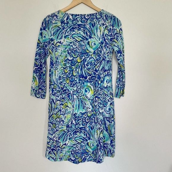 Lilly Pulitzer Erin Blue Crush After Party Mini 3/4 Sleeve V Neck Dress Size XS - Picture 3 of 9